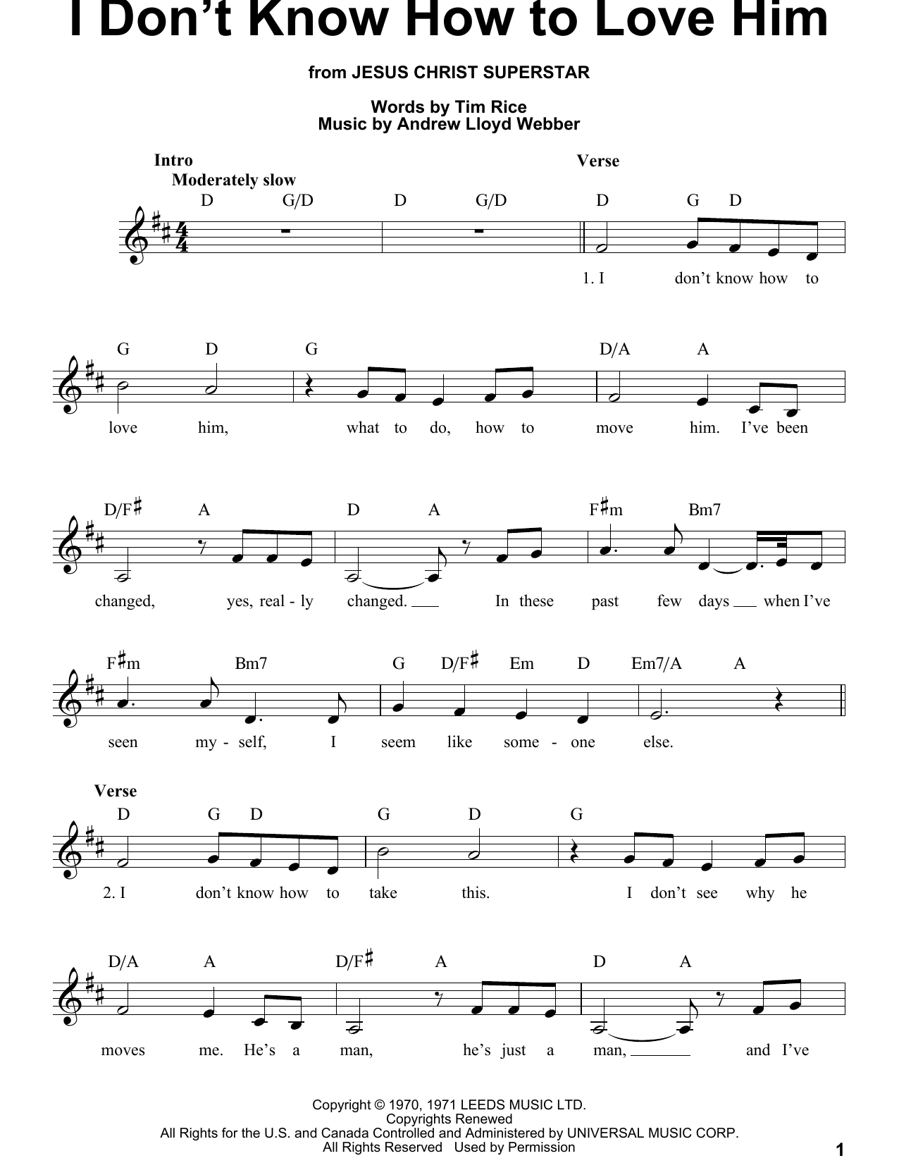 Download Andrew Lloyd Webber I Don't Know How To Love Him Sheet Music