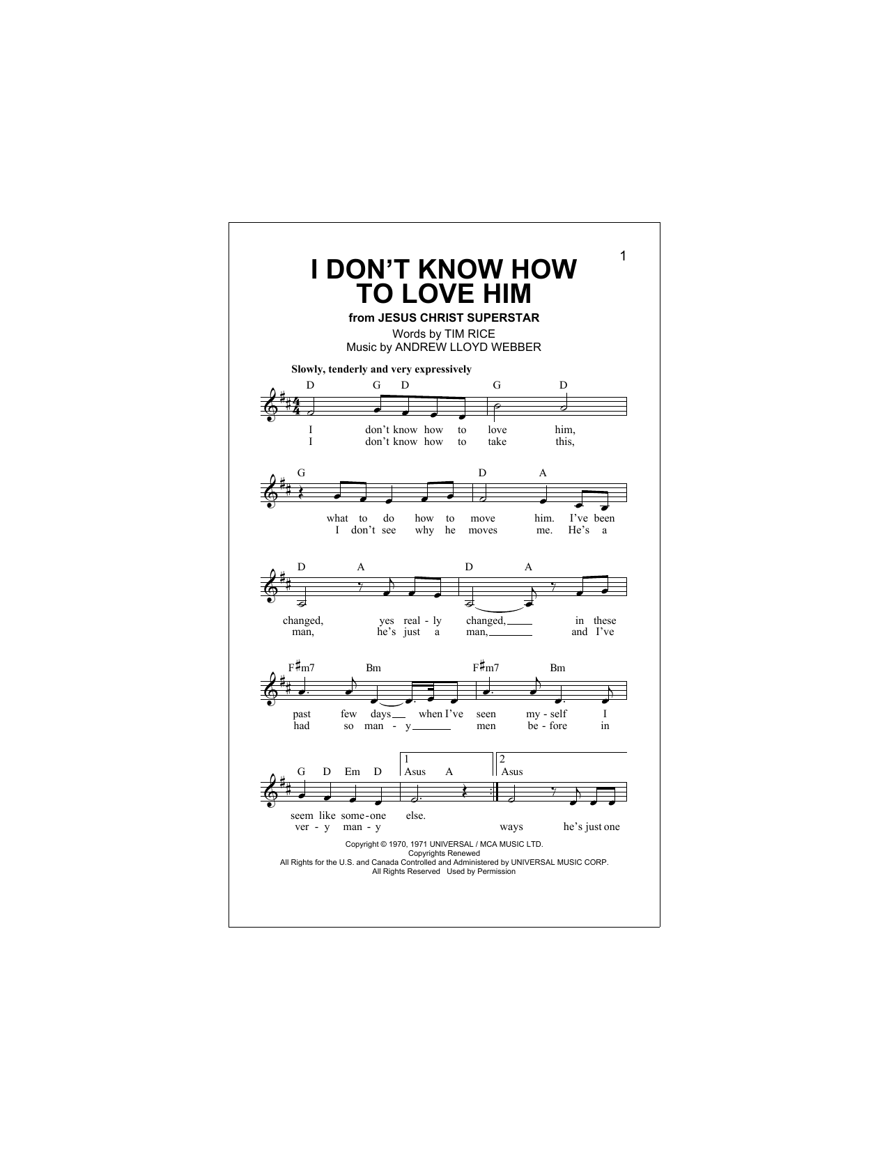 Download Andrew Lloyd Webber I Don't Know How To Love Him Sheet Music