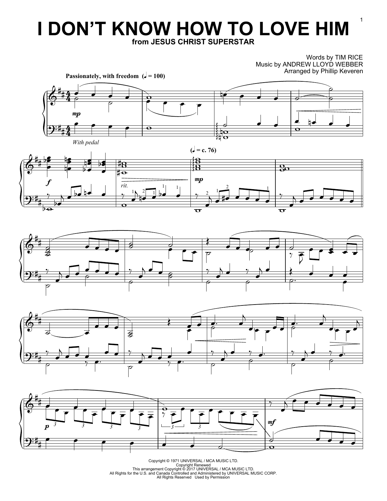 Download Phillip Keveren I Don't Know How To Love Him Sheet Music