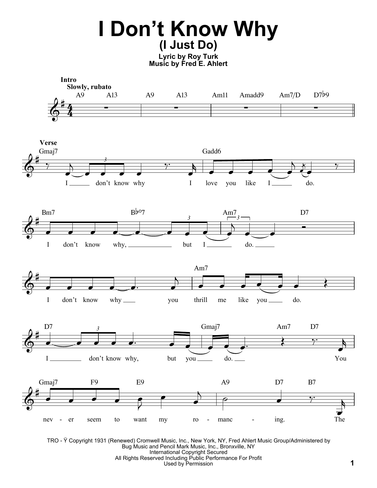 Download Roy Turk I Don't Know Why (I Just Do) Sheet Music