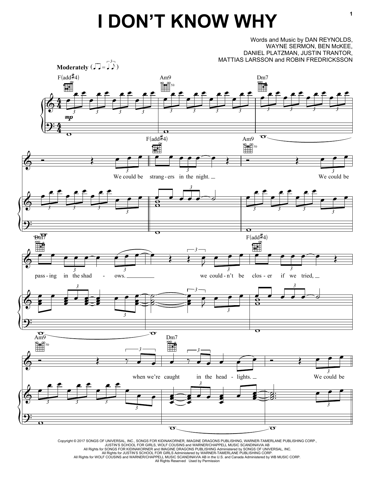 Download Imagine Dragons I Don't Know Why Sheet Music