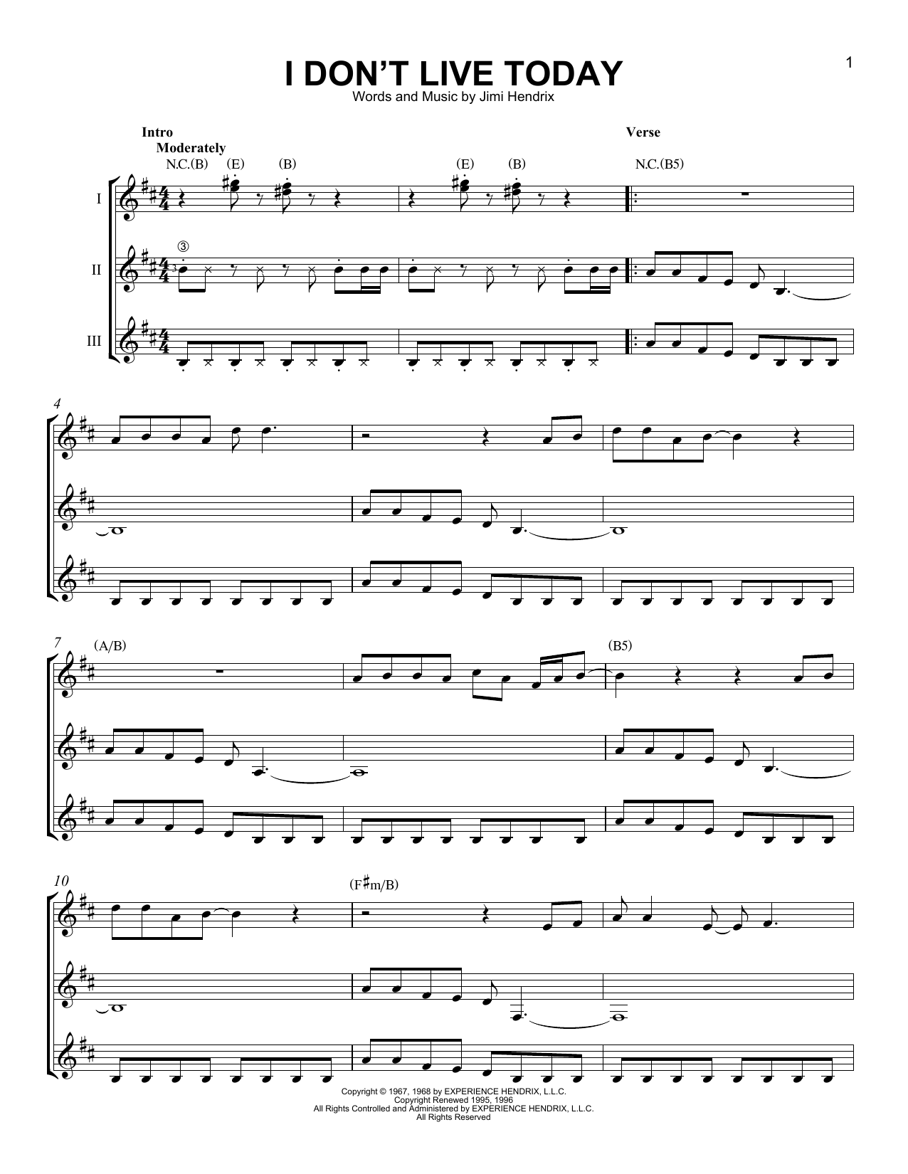 Download Jimi Hendrix I Don't Live Today Sheet Music