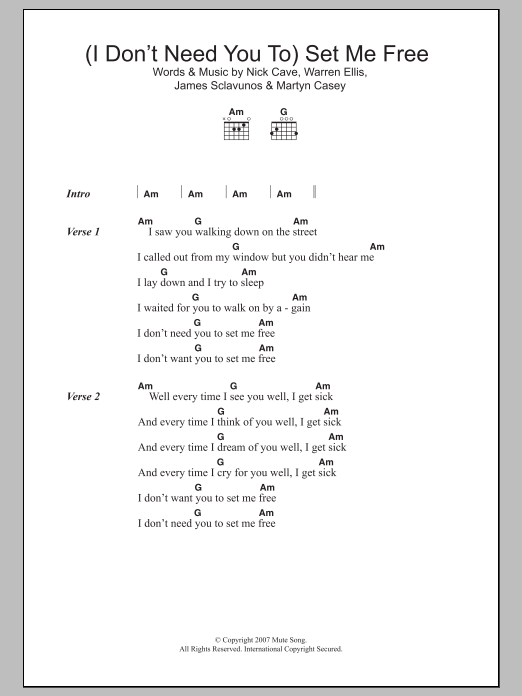 Download Nick Cave (I Don't Need You To) Set Me Free Sheet Music