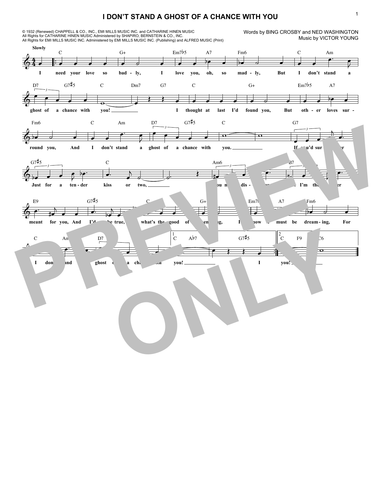 Download Bing Crosby I Don't Stand A Ghost Of A Chance With Sheet Music
