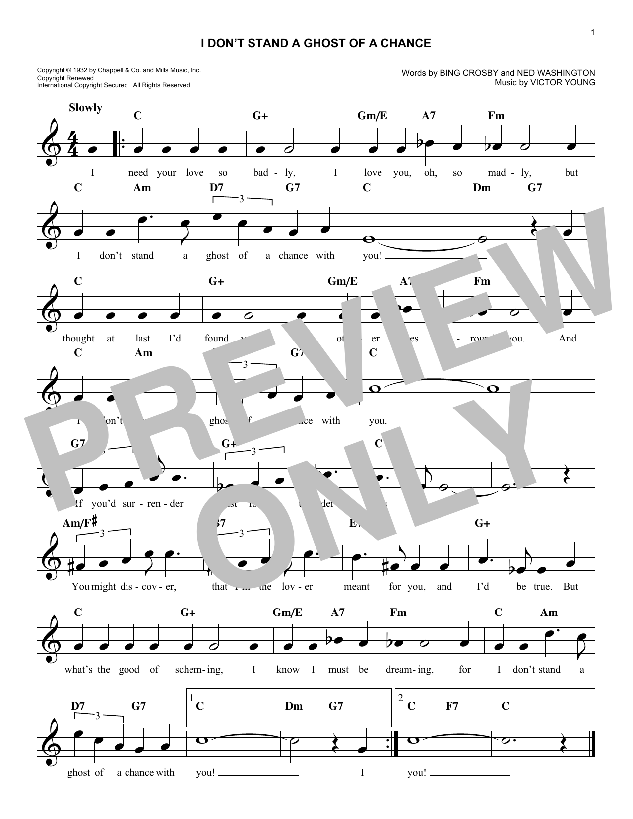 Download Ned Washington I Don't Stand A Ghost Of A Chance With Sheet Music