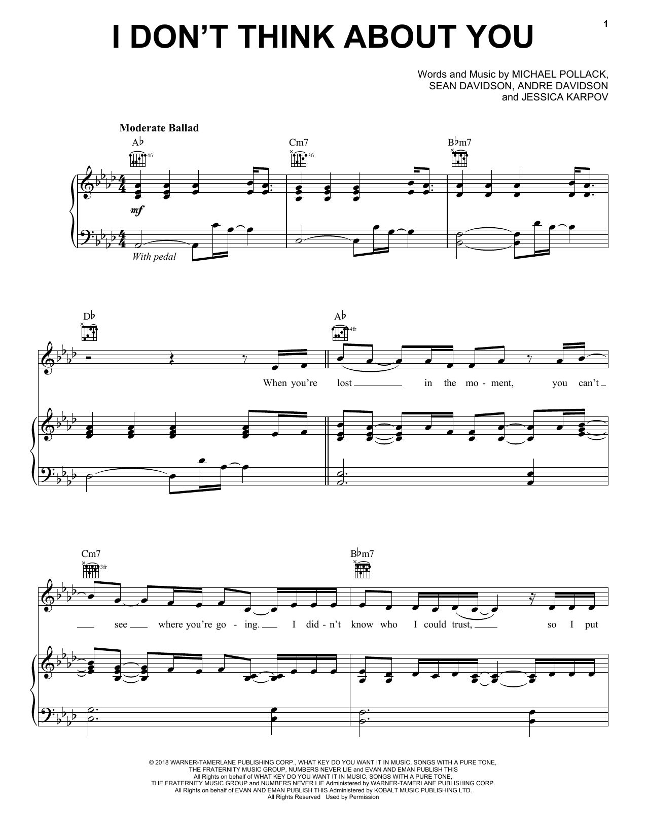 Download Kelly Clarkson I Don't Think About You Sheet Music