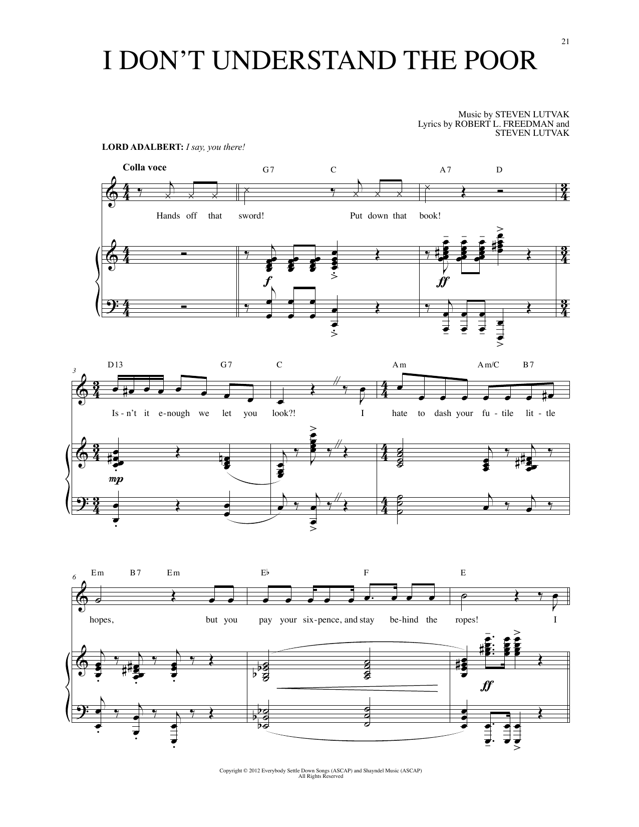 Steven Lutvak I Don't Understand The Poor sheet music notes printable PDF score