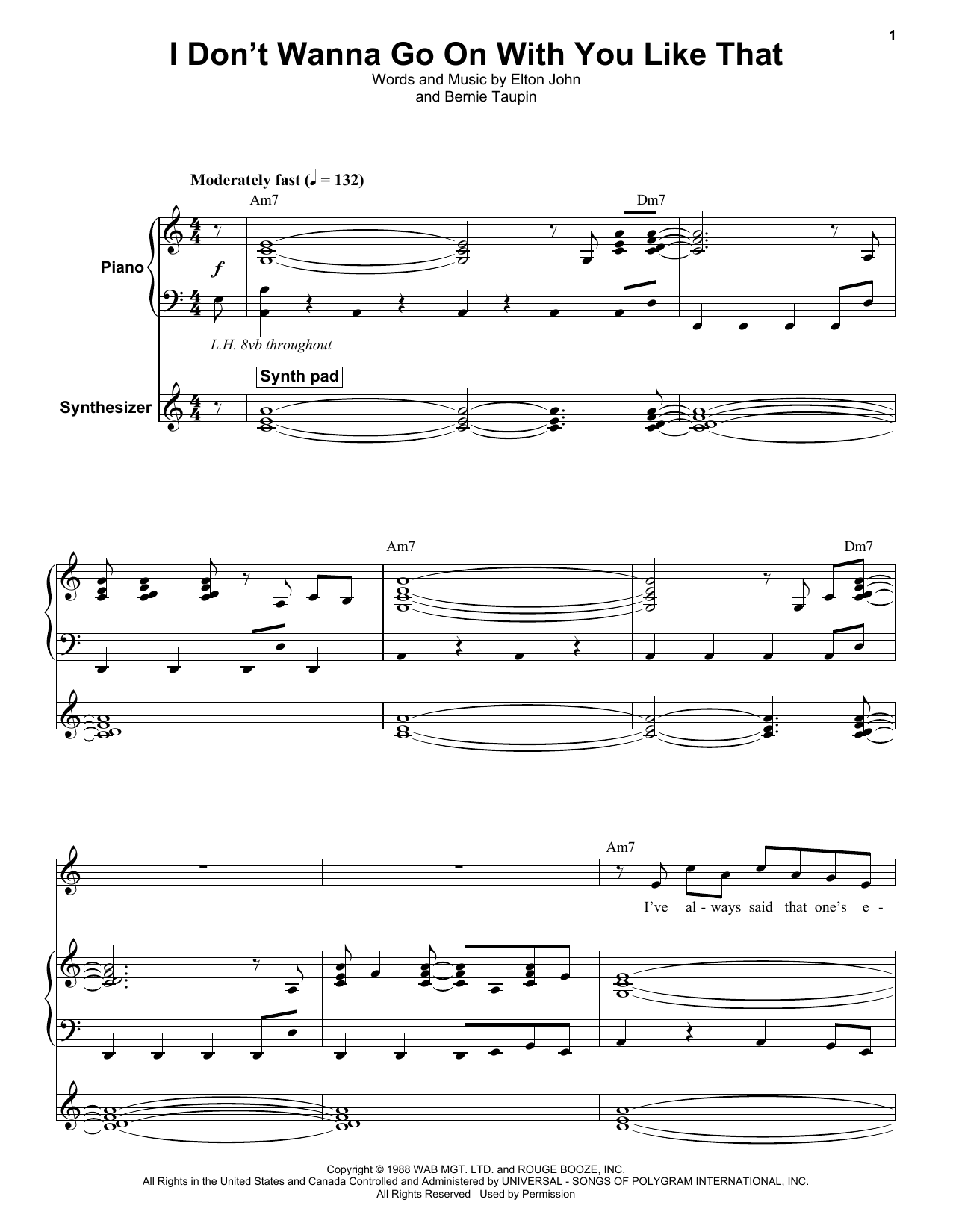 Download Elton John I Don't Wanna Go On With You Like That Sheet Music