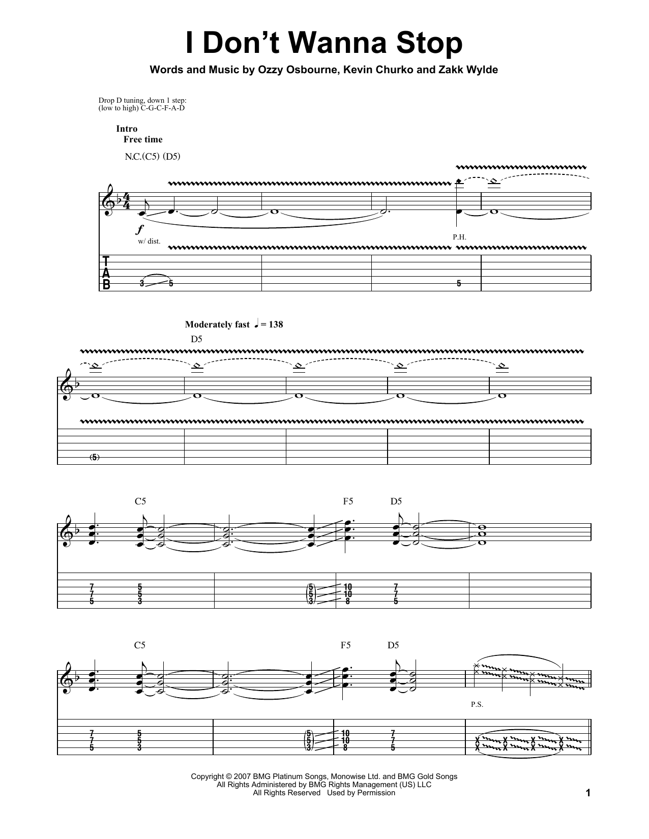 Download Ozzy Osbourne I Don't Wanna Stop Sheet Music