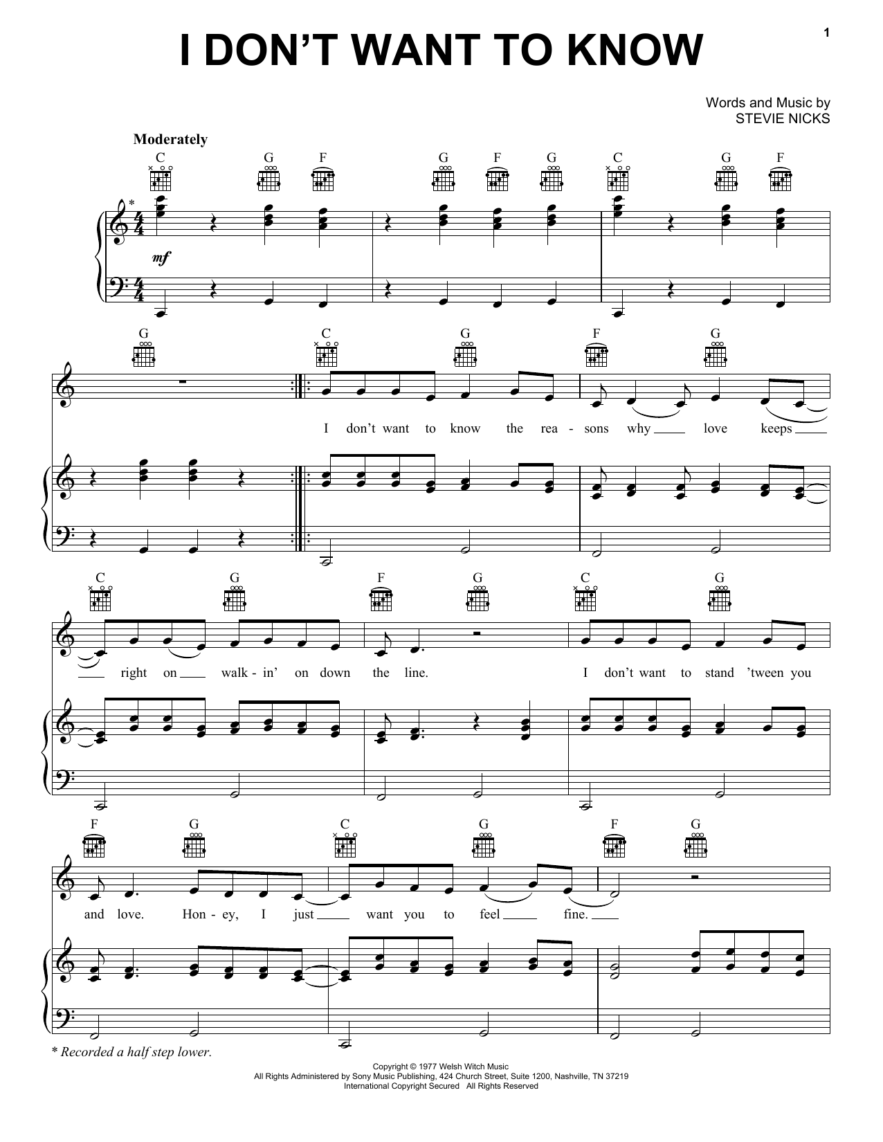 Download Fleetwood Mac I Don't Want To Know Sheet Music