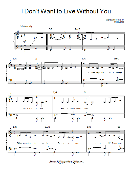 Download Foreigner I Don't Want To Live Without You Sheet Music