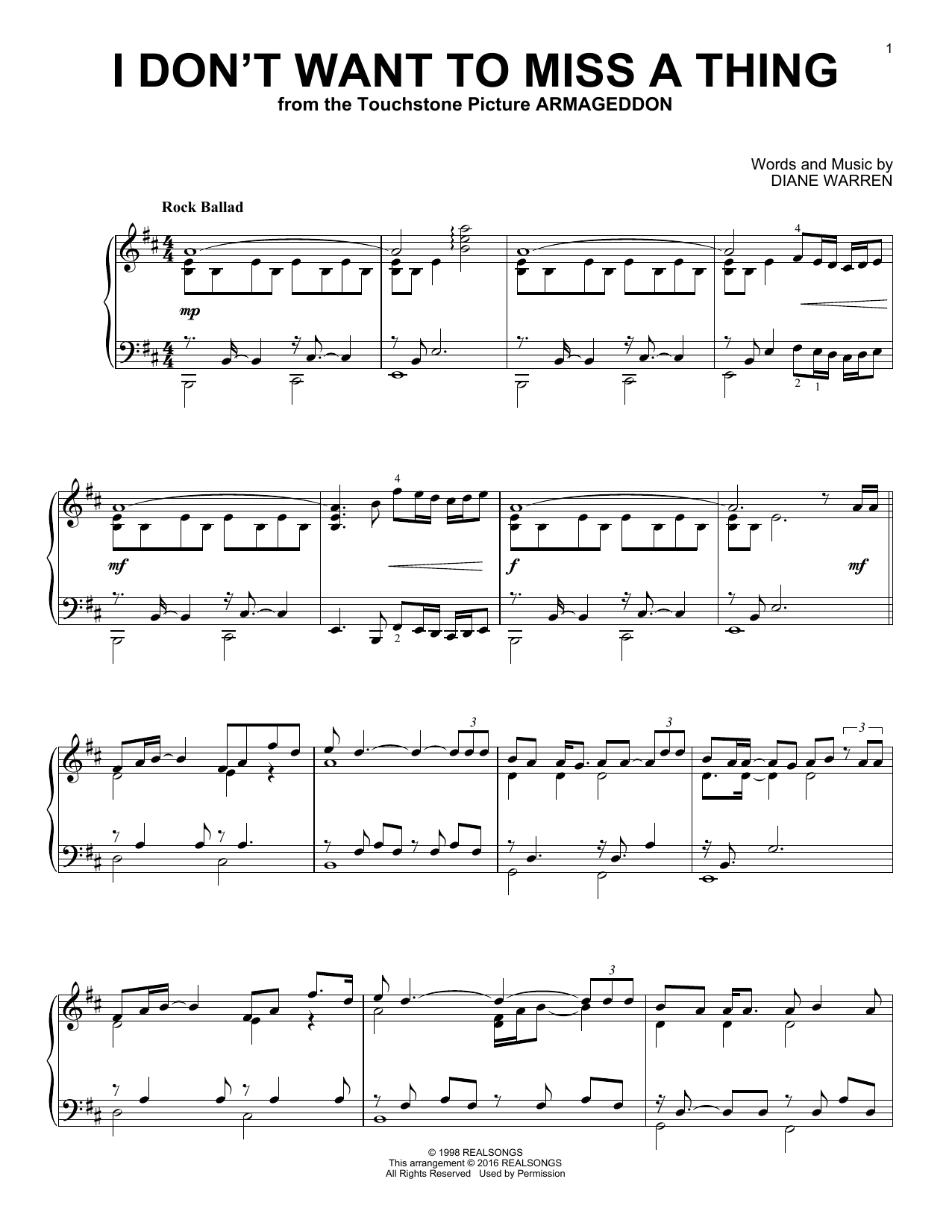 Download Aerosmith I Don't Want To Miss A Thing Sheet Music