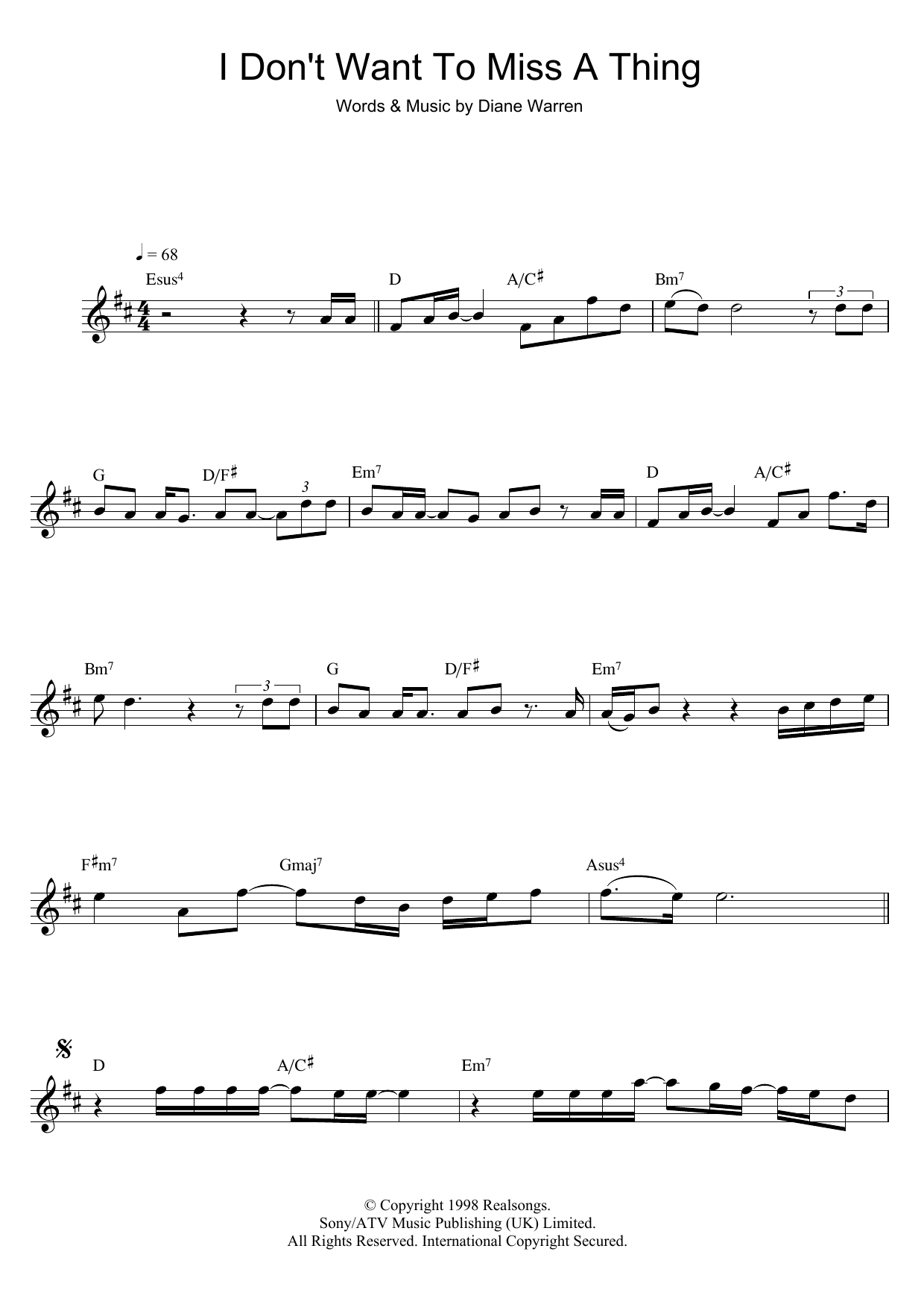 Download Aerosmith I Don't Want To Miss A Thing Sheet Music