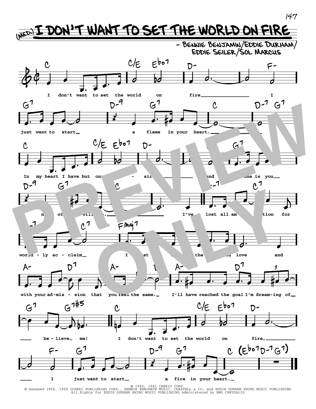 Eddie Seiler I Don't Want To Set The World On Fire (Low Voice) sheet music notes printable PDF score