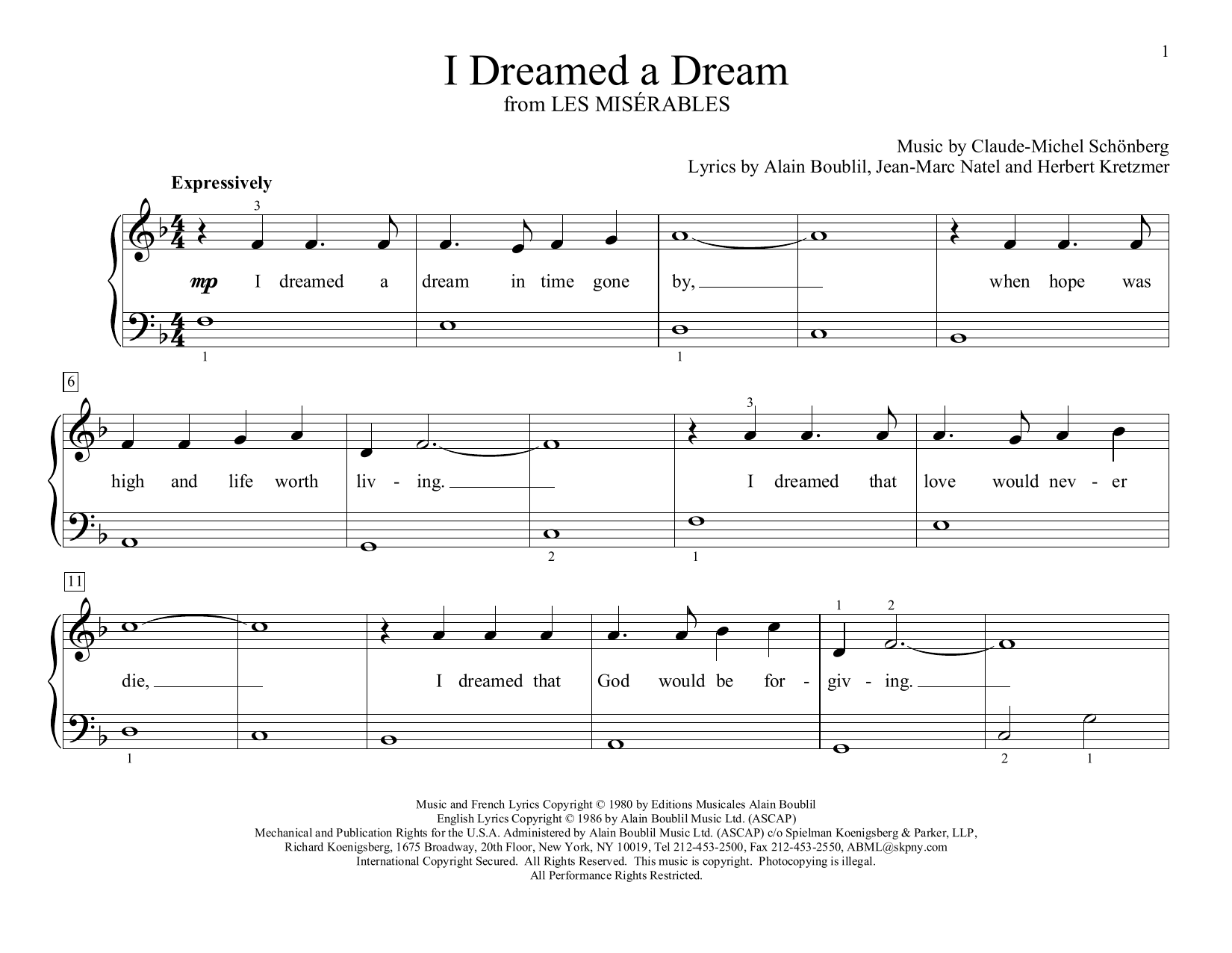Download Claude-Michel Schonberg I Dreamed A Dream (from Les Miserables) Sheet Music