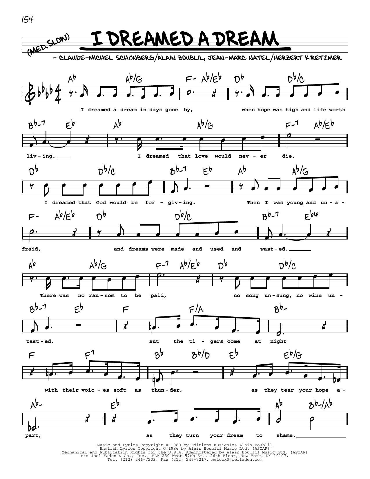 Download Boublil & Schonberg I Dreamed A Dream (from Les Miserables) Sheet Music