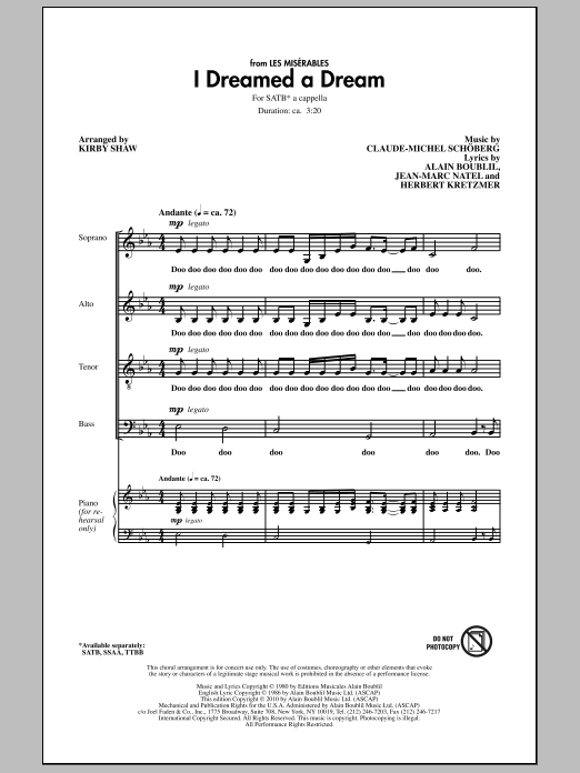 Download Kirby Shaw I Dreamed A Dream Sheet Music