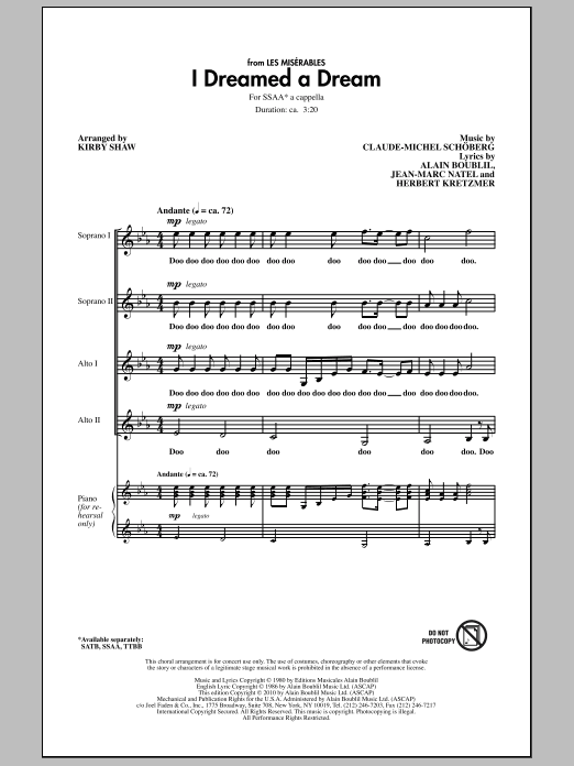 Download Kirby Shaw I Dreamed A Dream Sheet Music