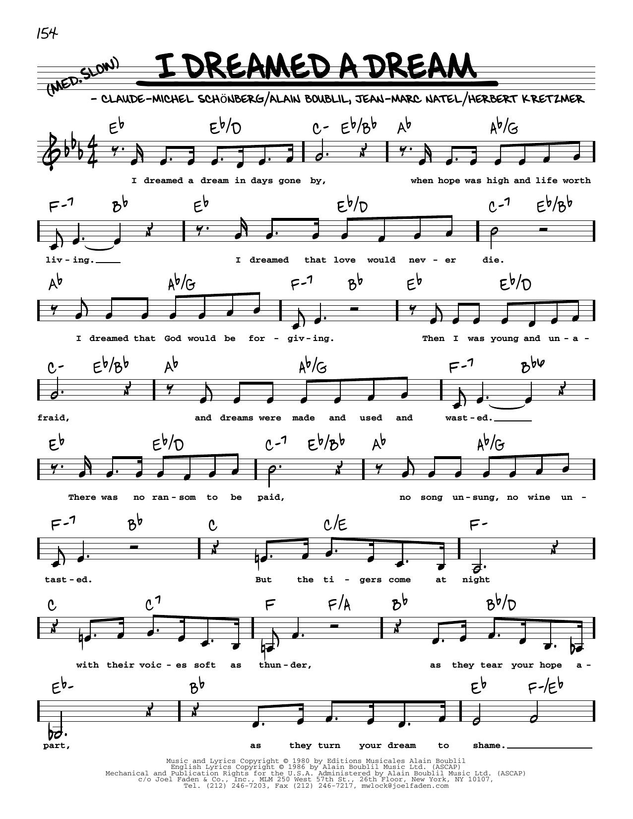 Download Boublil and Schonberg I Dreamed A Dream (Low Voice) (from Les Sheet Music