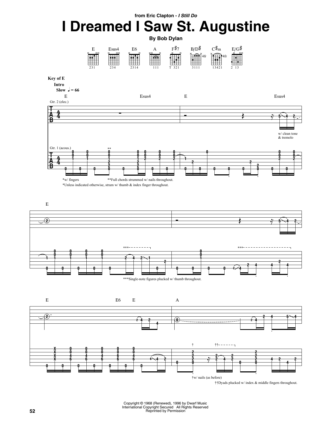Download Eric Clapton I Dreamed I Saw St. Augustine Sheet Music