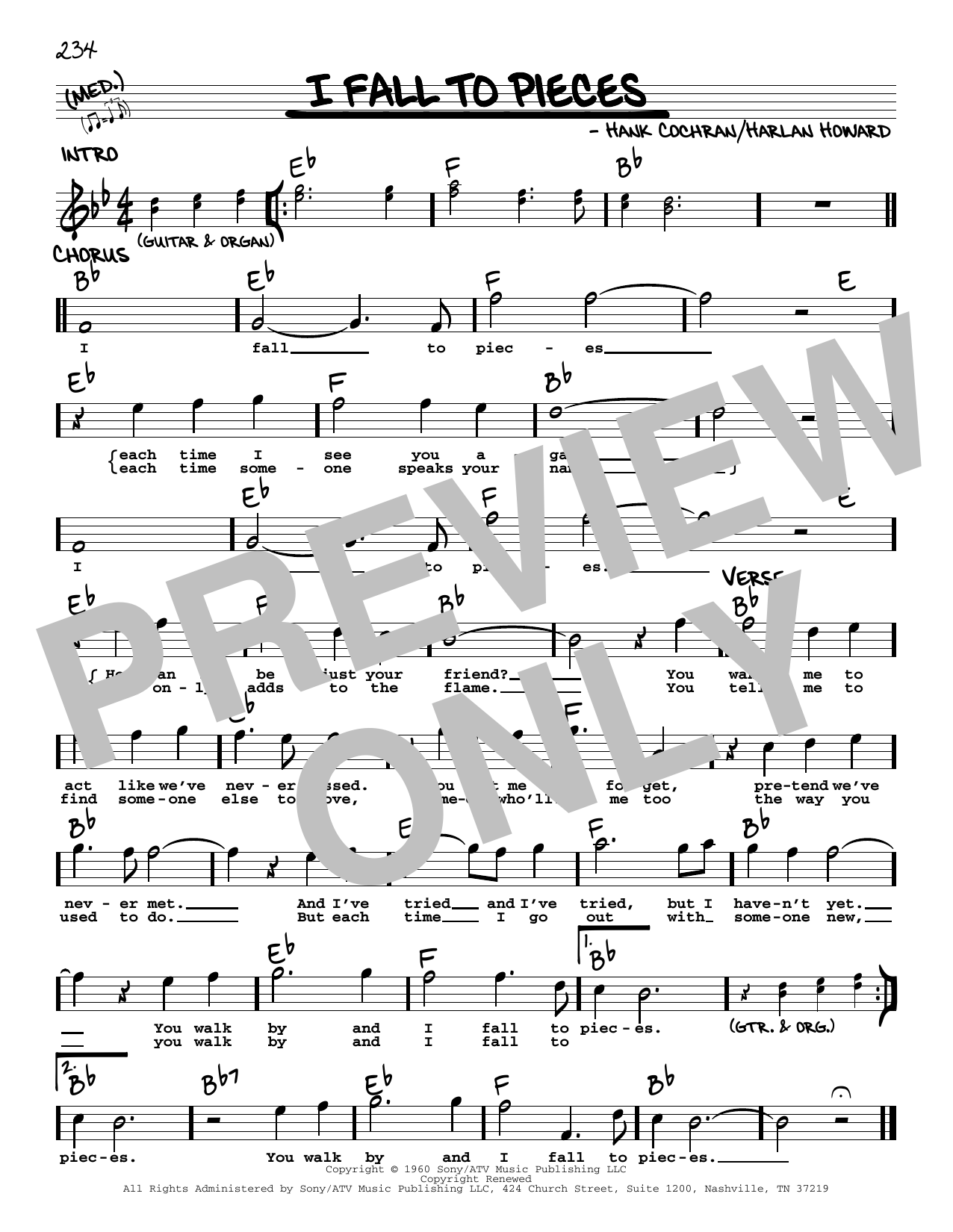 Download Patsy Cline I Fall To Pieces Sheet Music