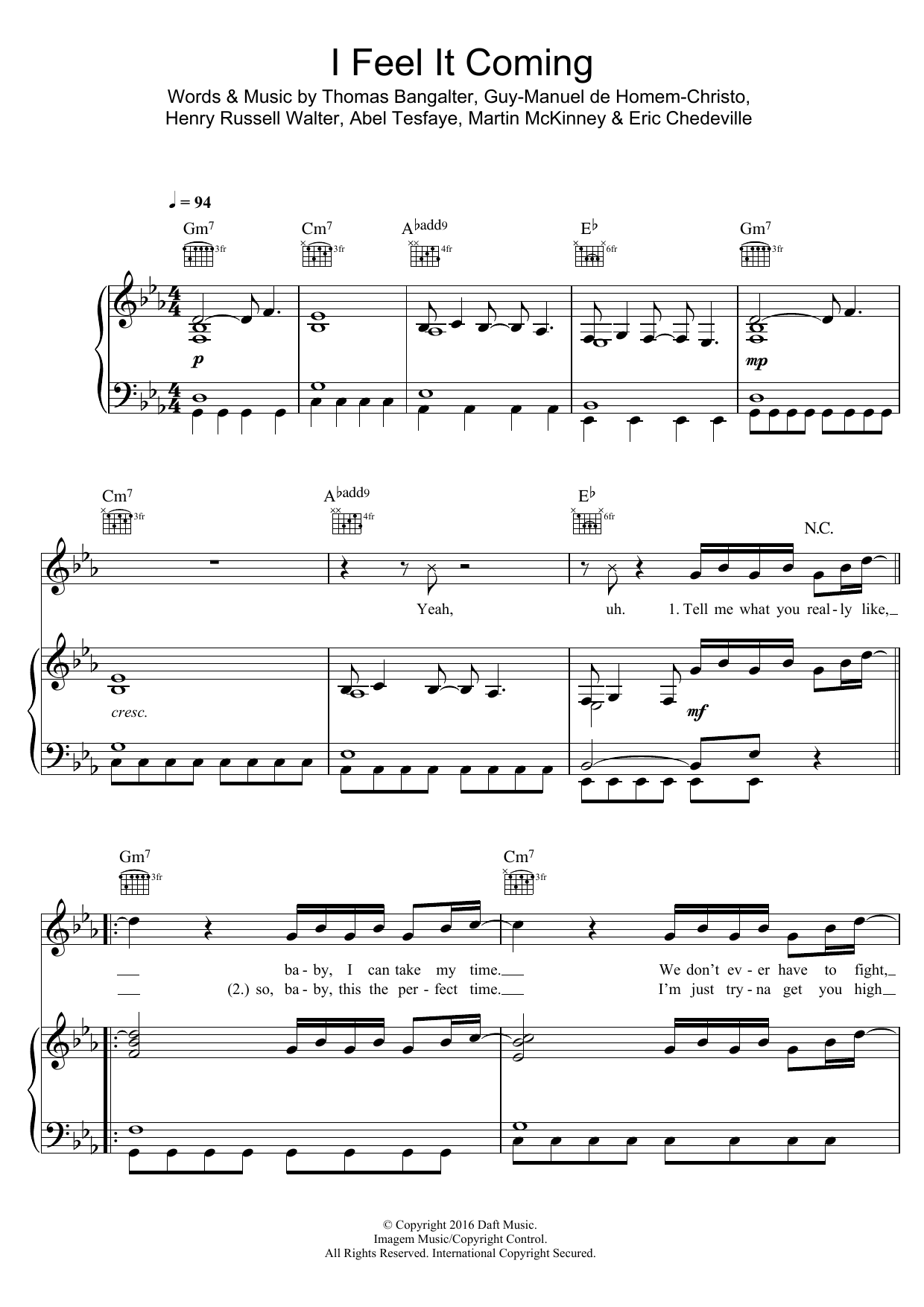Download The Weeknd I Feel It Coming (feat. Daft Punk) Sheet Music
