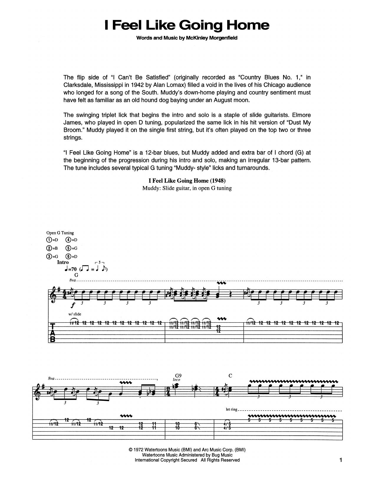 Download Muddy Waters I Feel Like Going Home Sheet Music