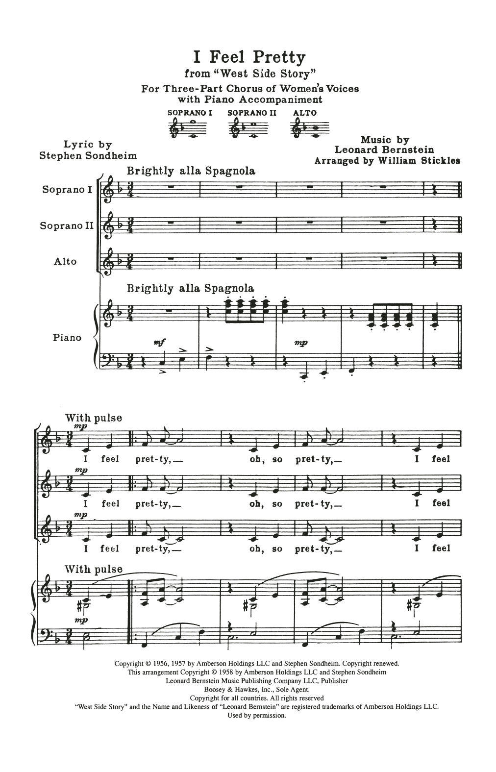 Download Leonard Bernstein I Feel Pretty (from West Side Story) (a Sheet Music