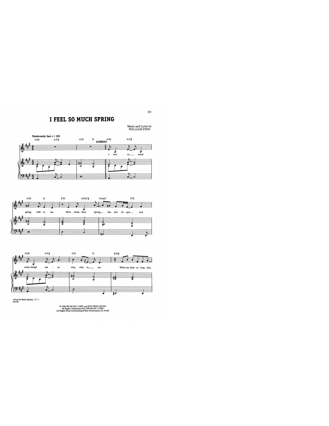 Download William Finn I Feel So Much Spring (from A New Brain Sheet Music