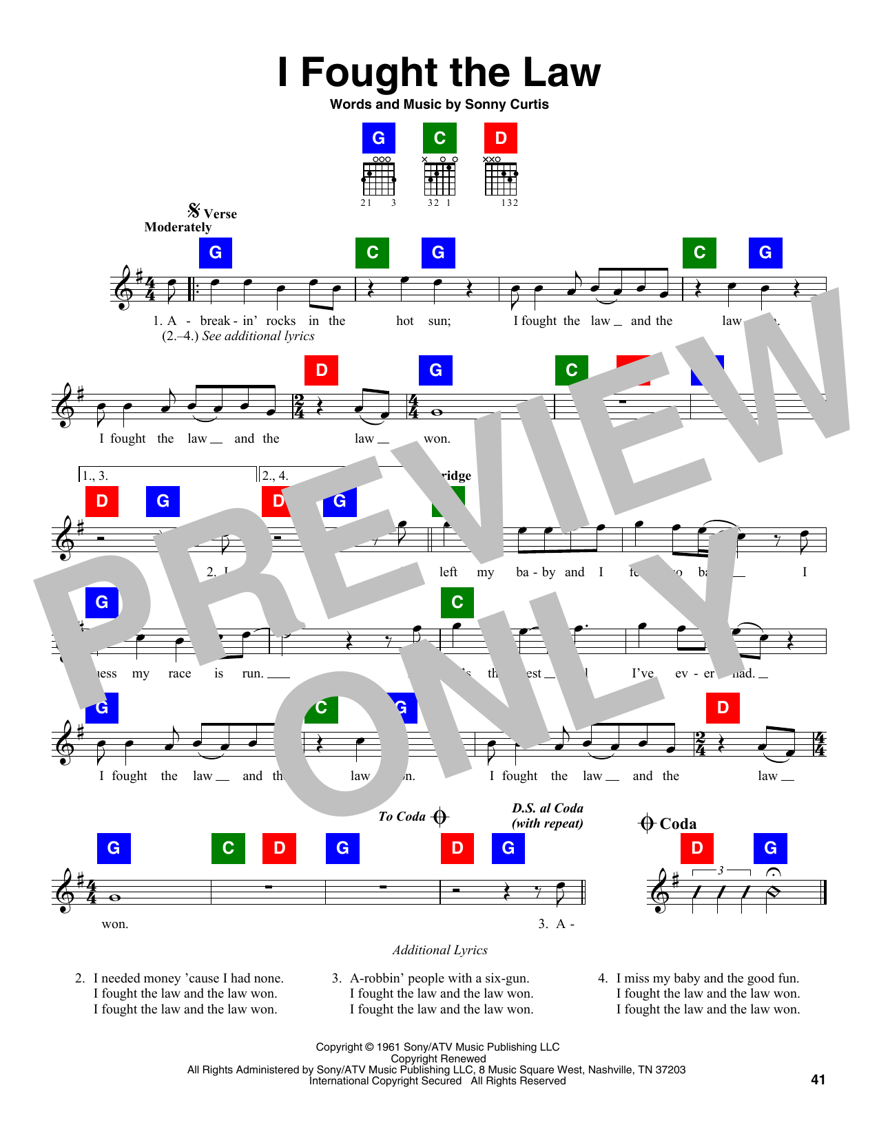 Download Bobby Fuller Four I Fought The Law Sheet Music