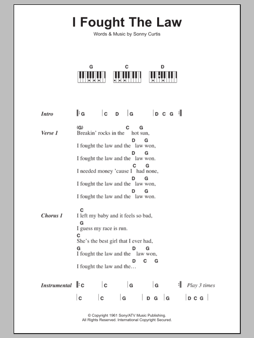 Download The Clash I Fought The Law Sheet Music
