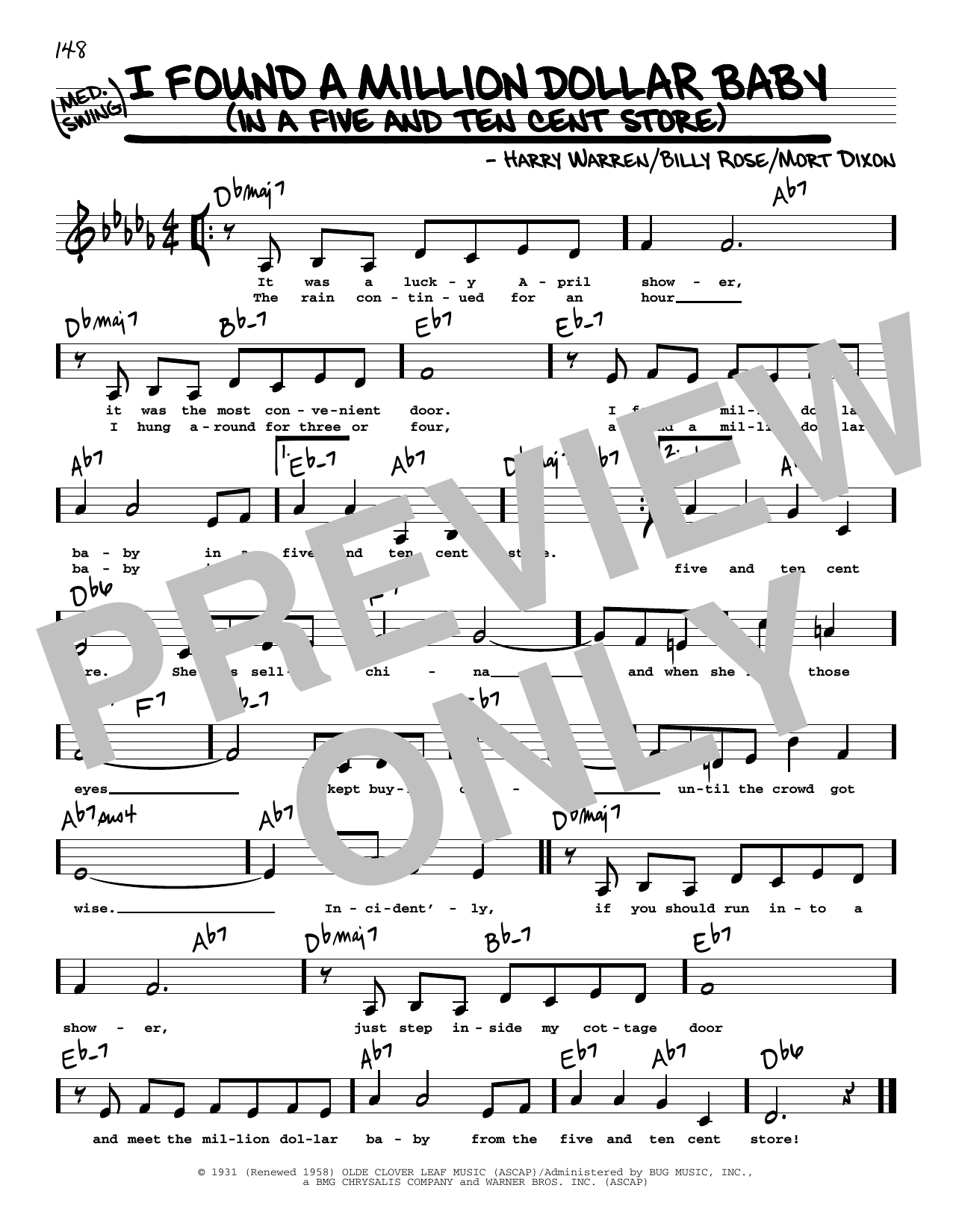 Billy Rose I Found A Million Dollar Baby (In A Five And Ten Cent Store) (Low Voice) sheet music notes printable PDF score
