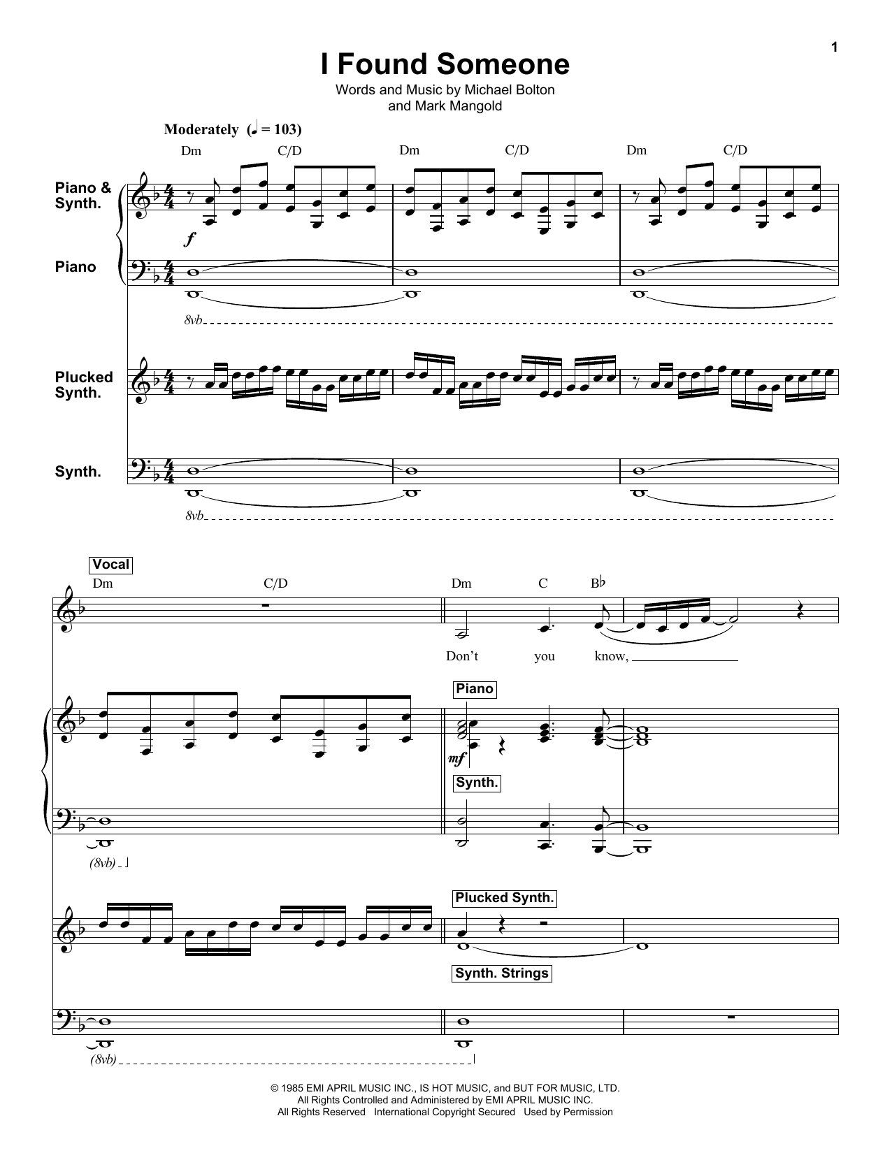 Download Michael Bolton I Found Someone Sheet Music