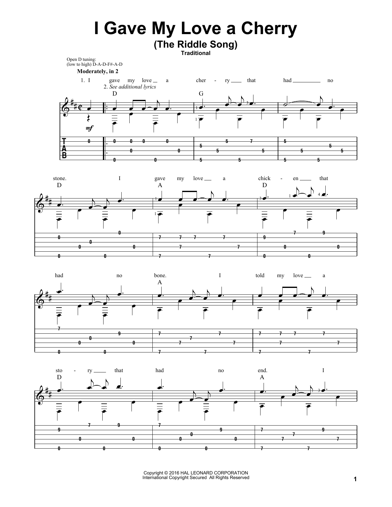 Download Traditional I Gave My Love A Cherry (The Riddle Son Sheet Music