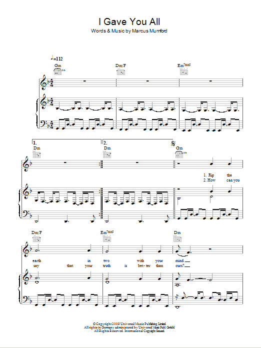 Download Mumford & Sons I Gave You All Sheet Music