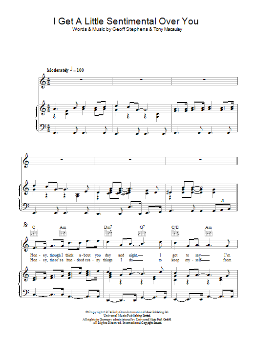 Download The New Seekers I Get A Little Sentimental Over You Sheet Music
