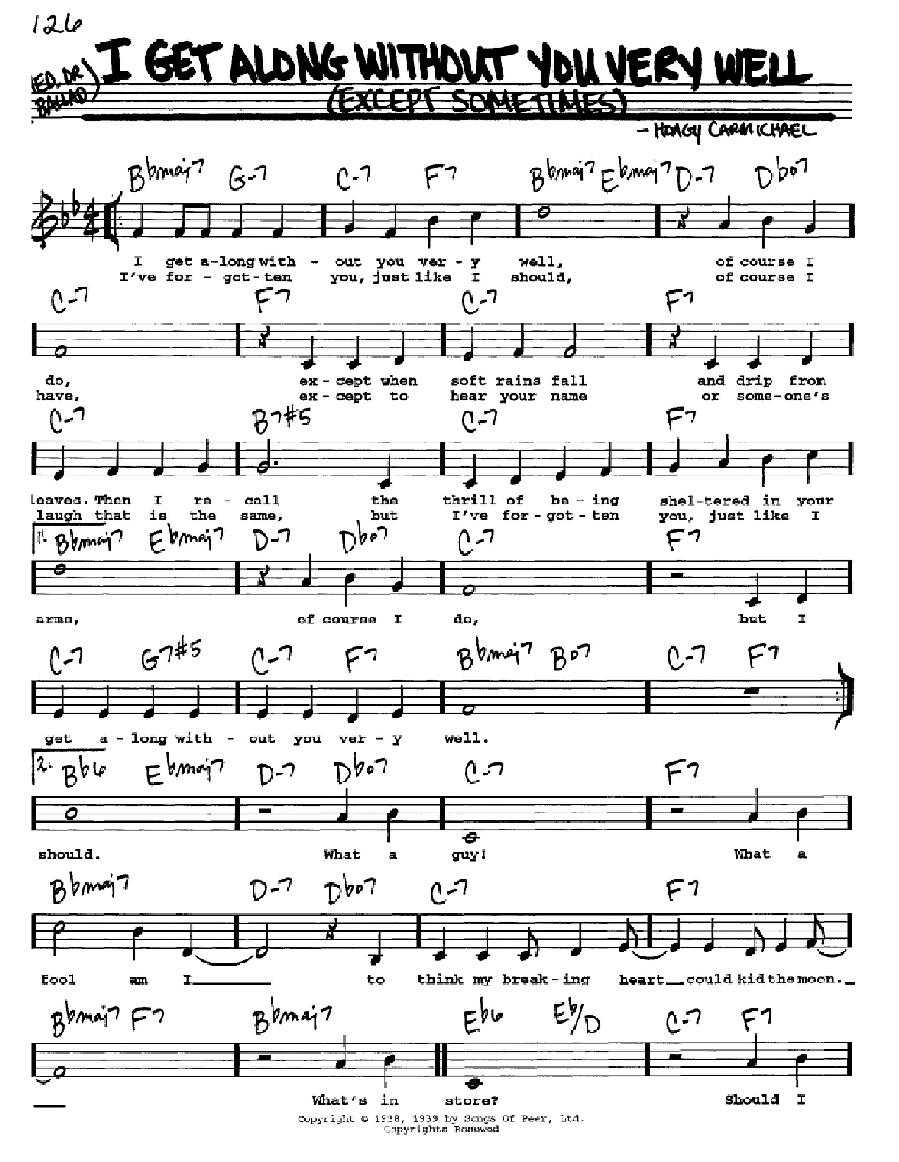 Download Hoagy Carmichael I Get Along Without You Very Well (Exce Sheet Music
