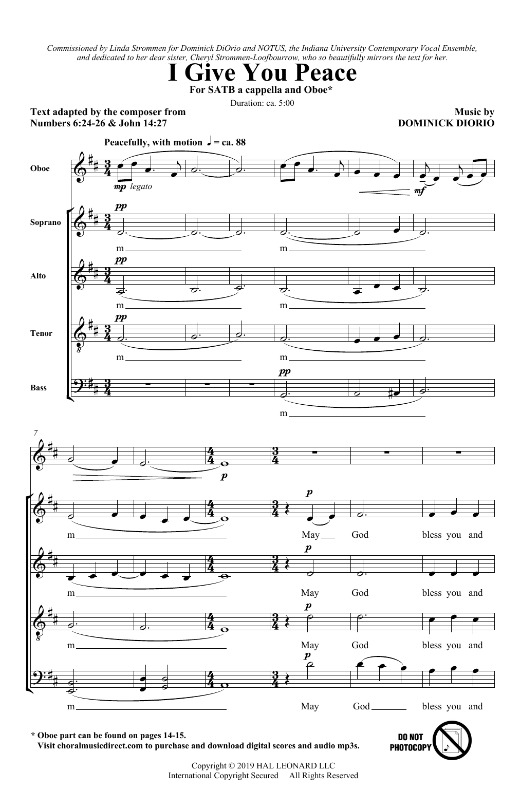 Download Dominick DiOrio I Give You Peace Sheet Music
