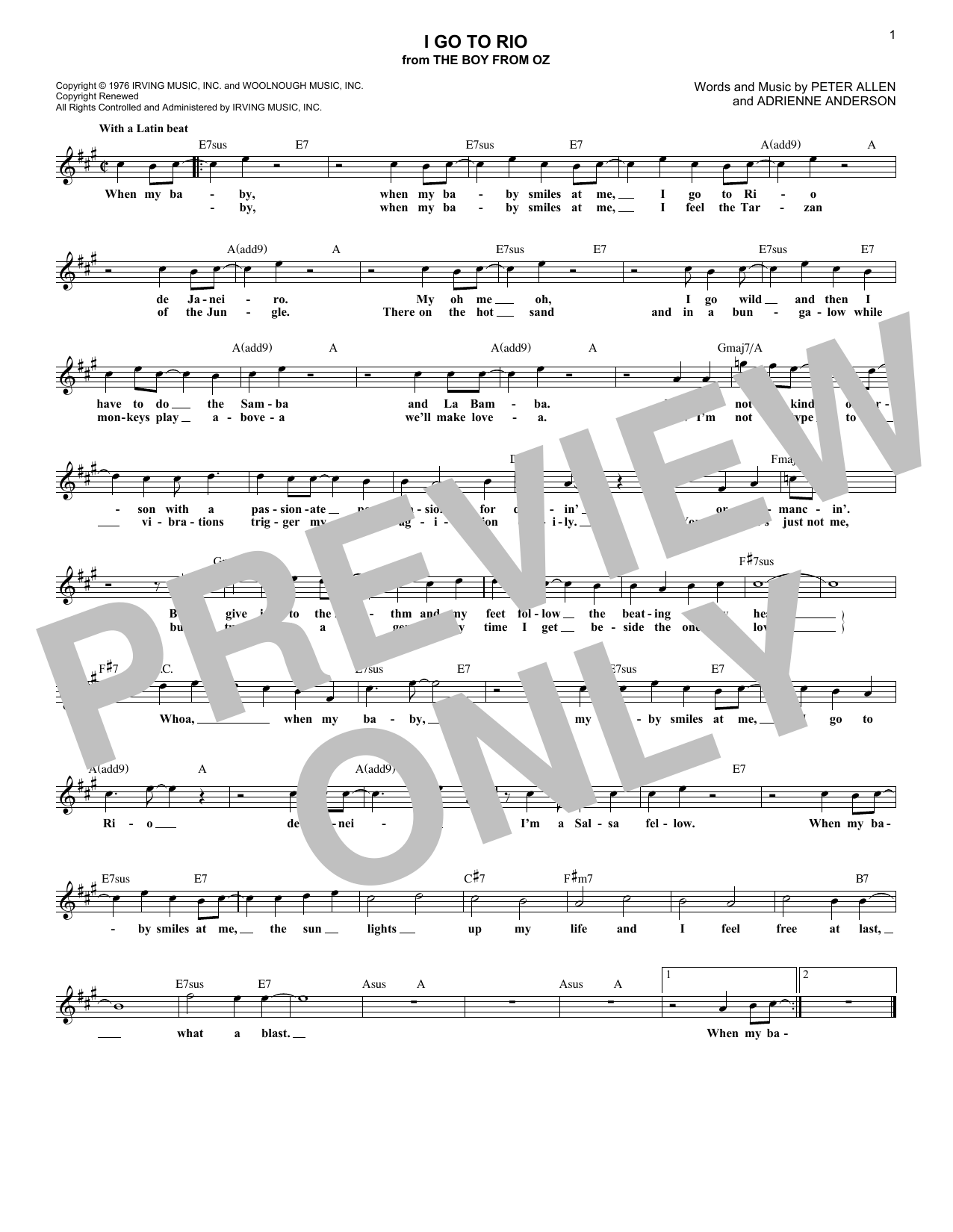 Download Adrienne Anderson I Go To Rio Sheet Music