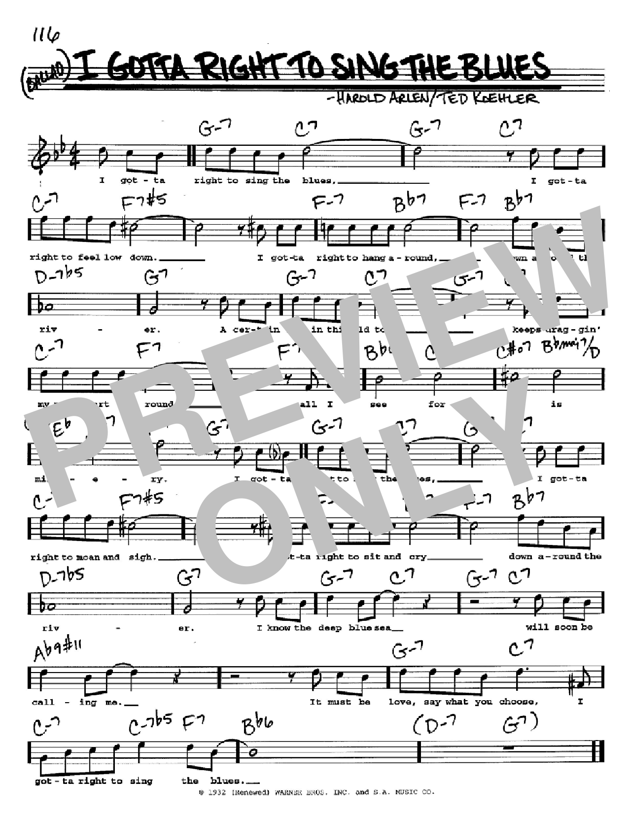 Download Harold Arlen I Gotta Right To Sing The Blues Sheet Music