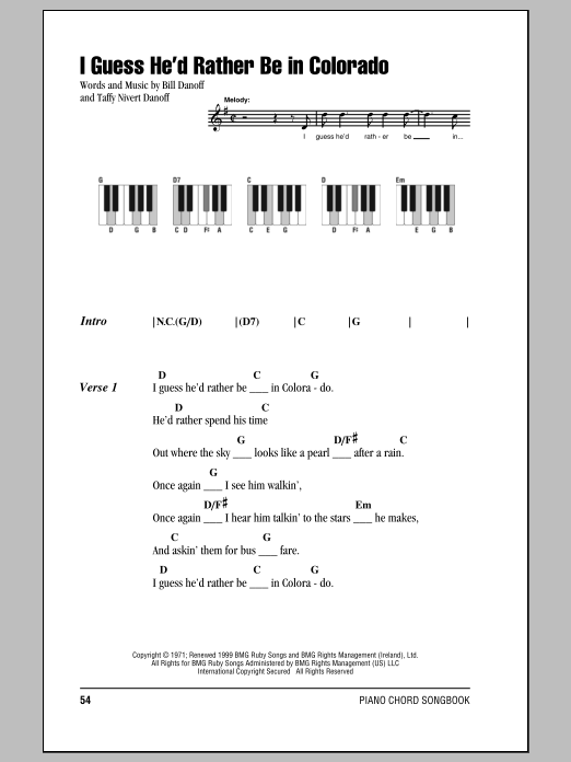 Download John Denver I Guess He'd Rather Be In Colorado Sheet Music