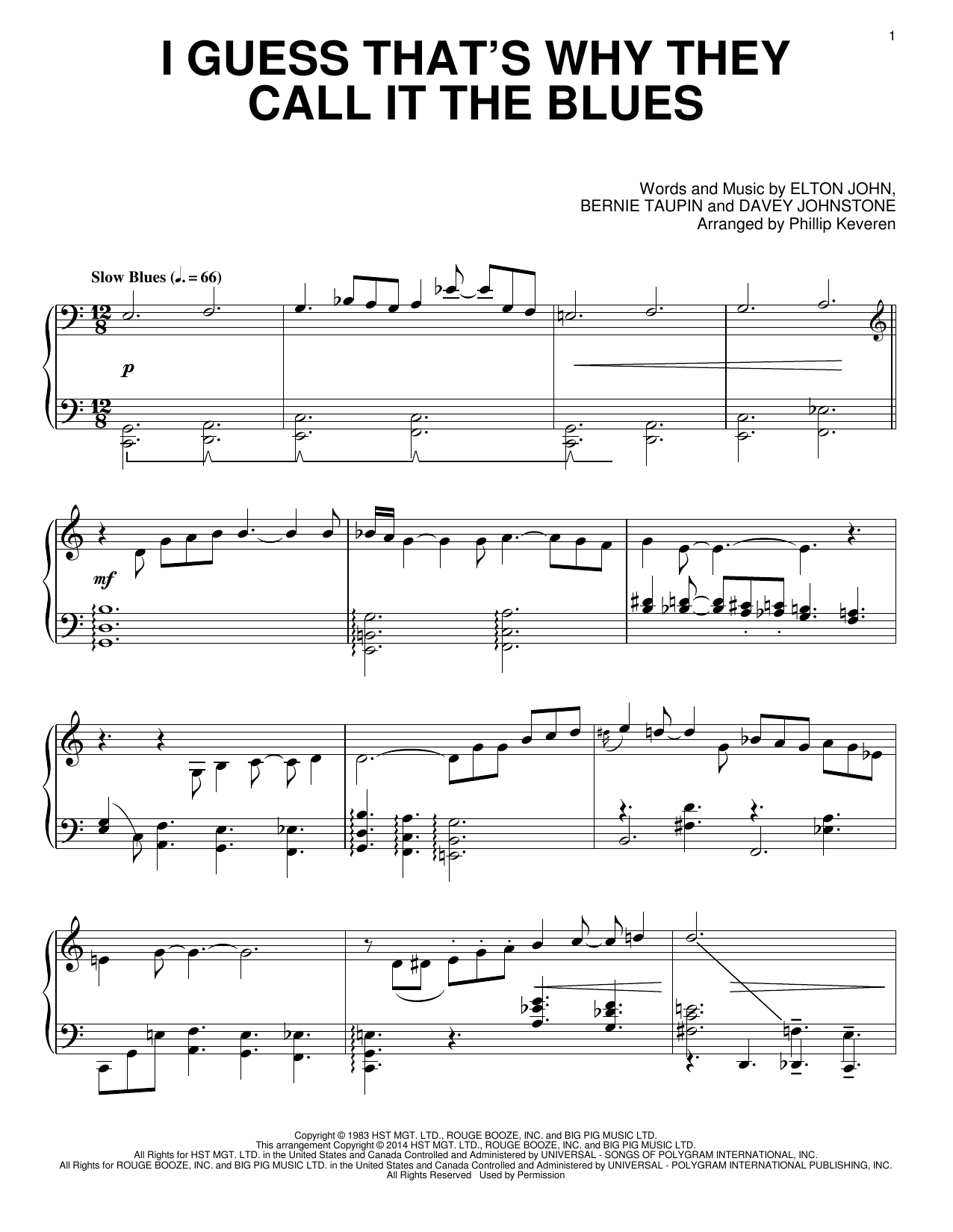 Download Elton John I Guess That's Why They Call It The Blu Sheet Music