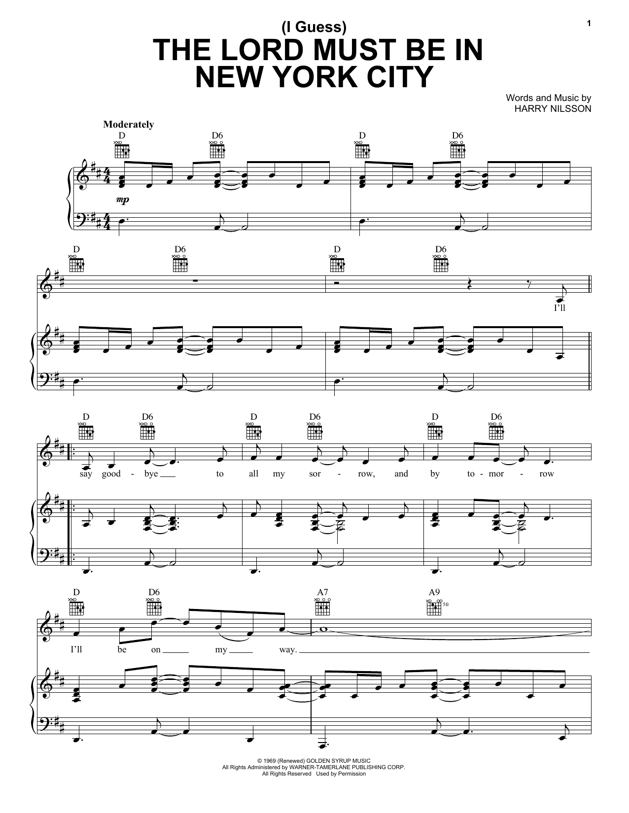 Download Harry Nilsson (I Guess) The Lord Must Be In New York Sheet Music