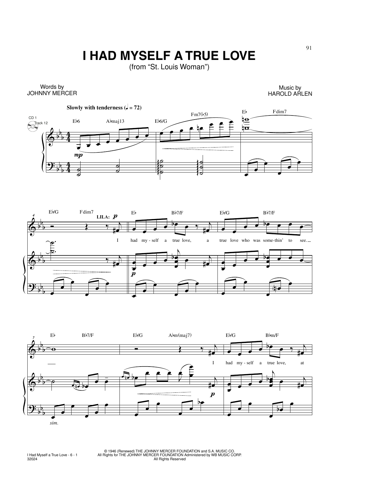 Download Harold Arlen and Johnny Mercer I Had Myself A True Love (from St. Loui Sheet Music