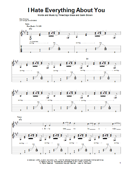 Download Three Days Grace I Hate Everything About You Sheet Music