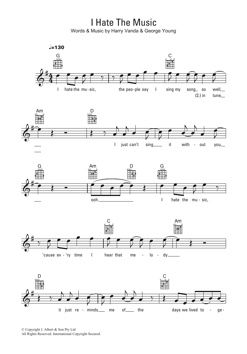 Download John Paul Young I Hate The Music Sheet Music