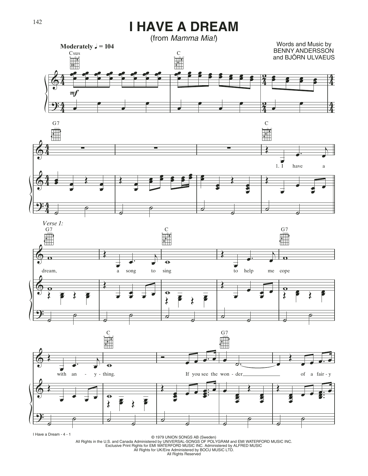 Download ABBA I Have A Dream (from Mamma Mia!) Sheet Music
