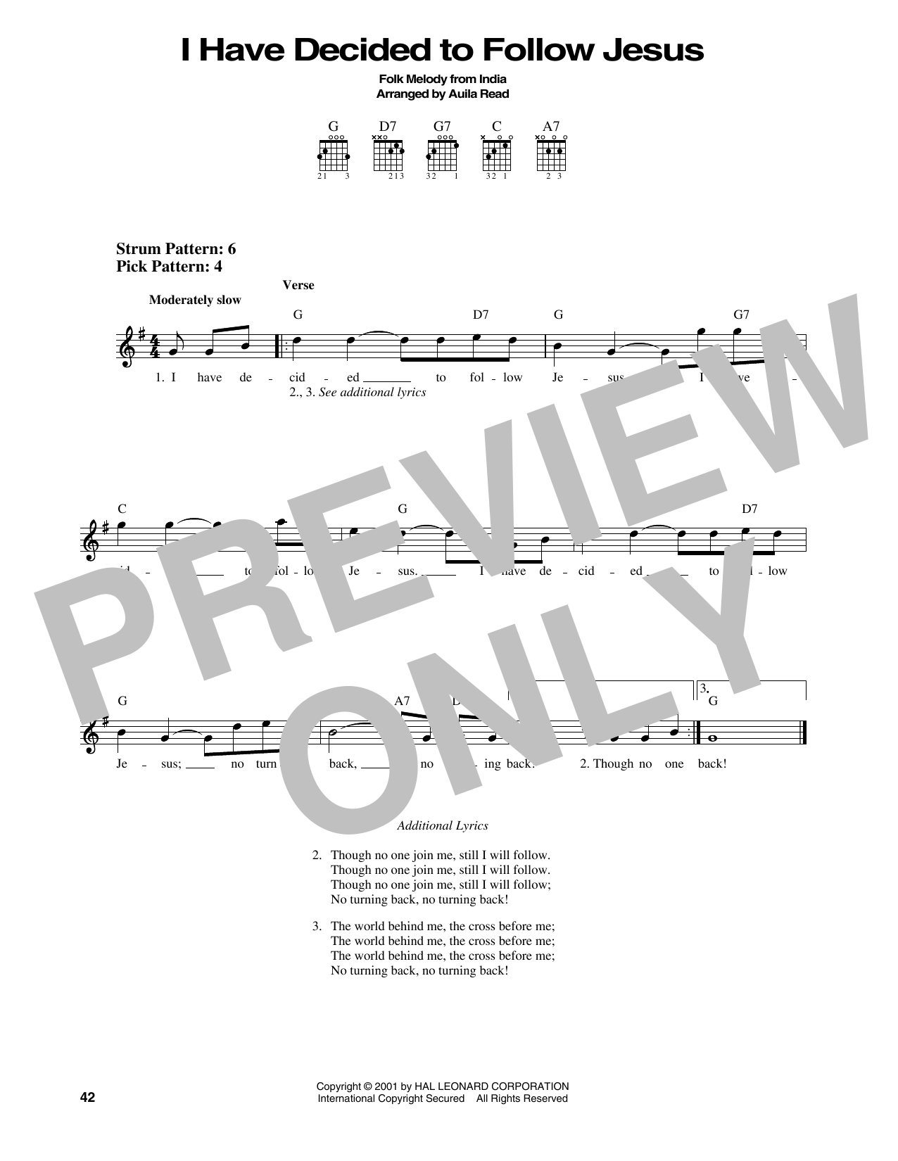 Auila Read I Have Decided To Follow Jesus sheet music notes printable PDF score