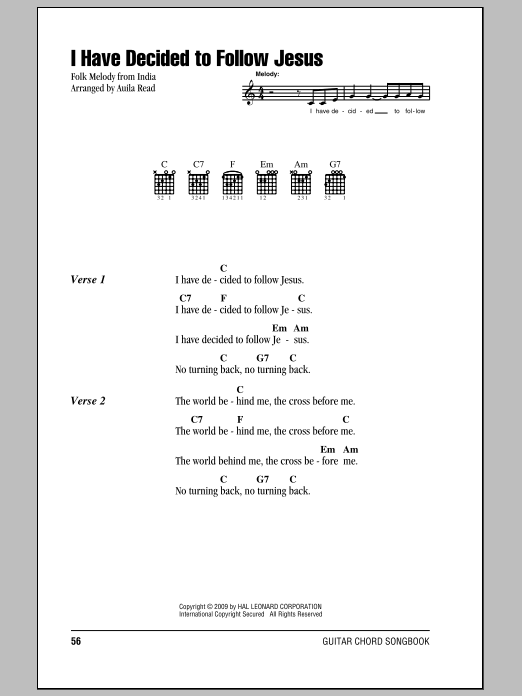 Download Auila Read I Have Decided To Follow Jesus Sheet Music