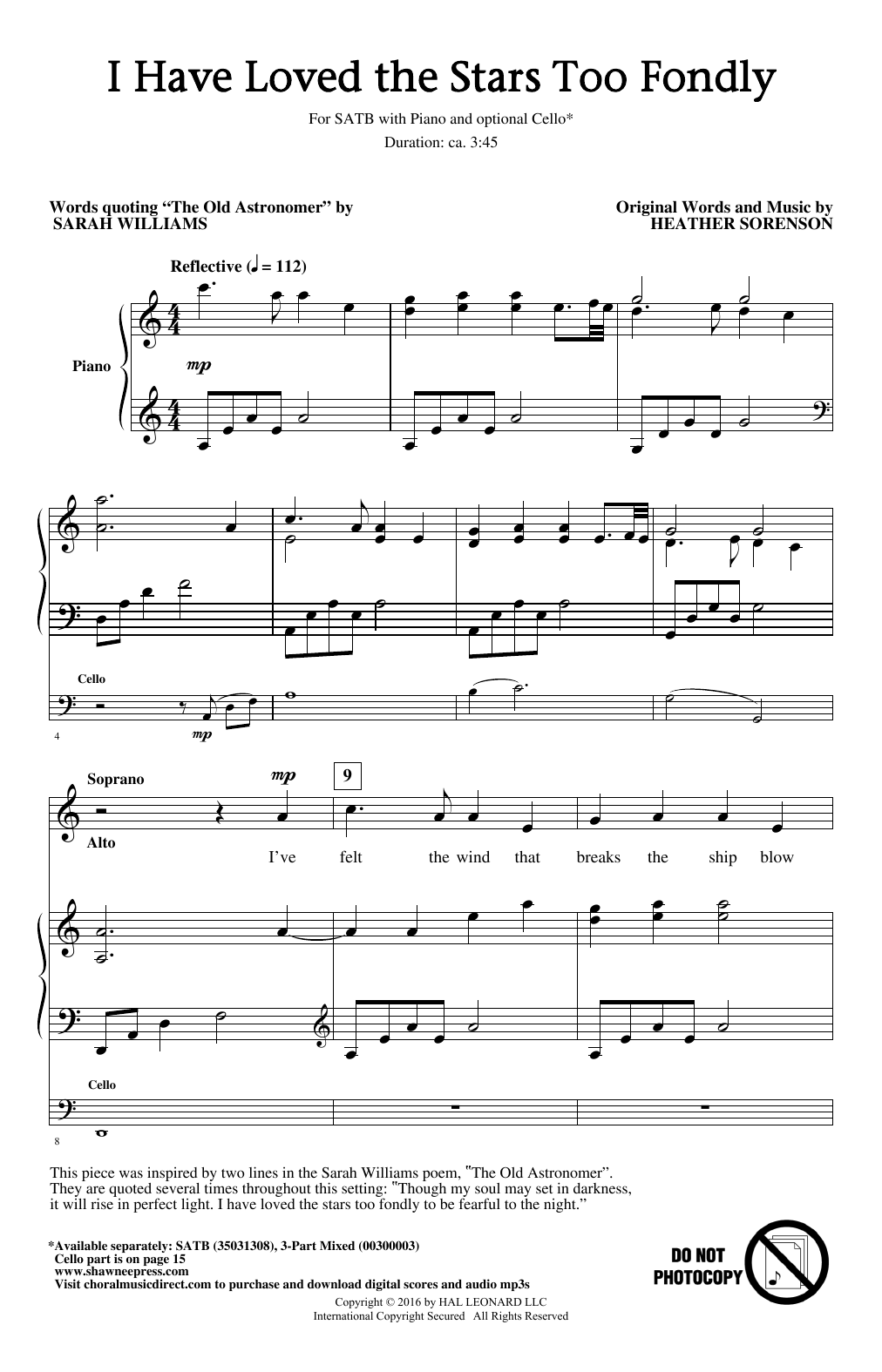 Download Heather Sorenson I Have Loved The Stars Too Fondly Sheet Music